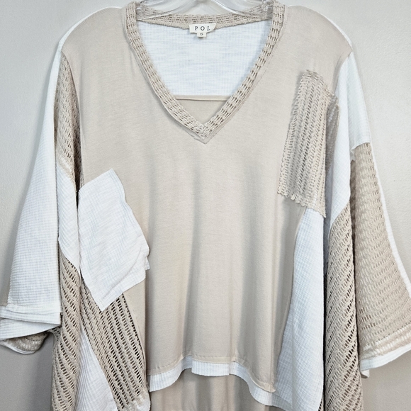 POL Beige & White Oversized Mixed Media Knit Top, Size S ~ EUC - Picture 3 of 8